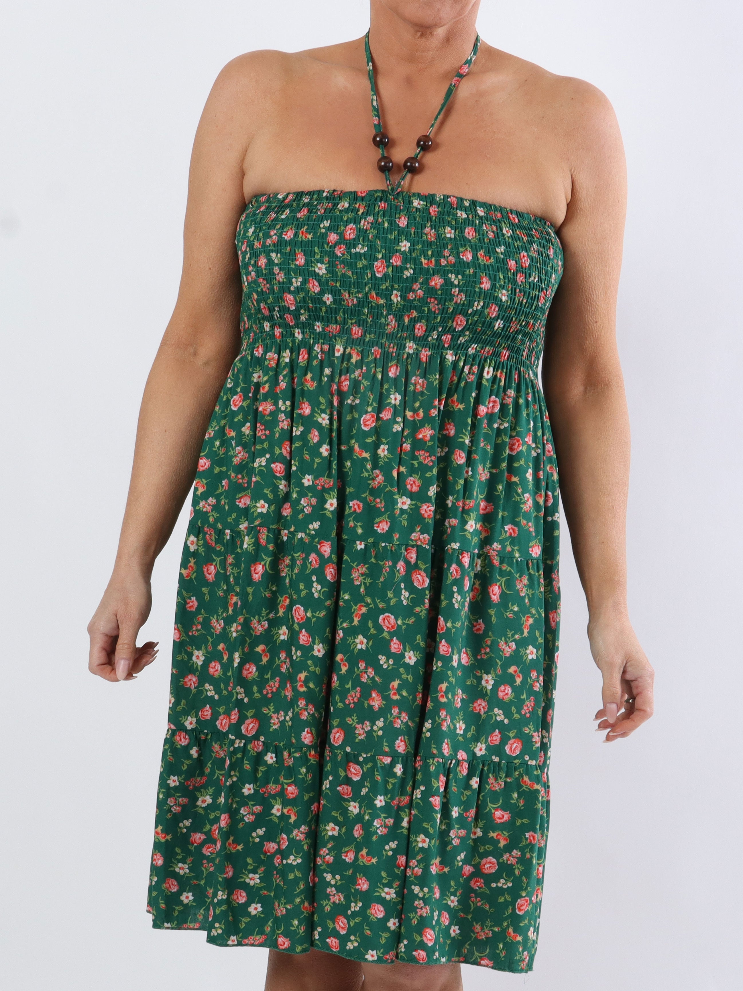 Aria Rose - Kort plus size kjole med smock og rose print
